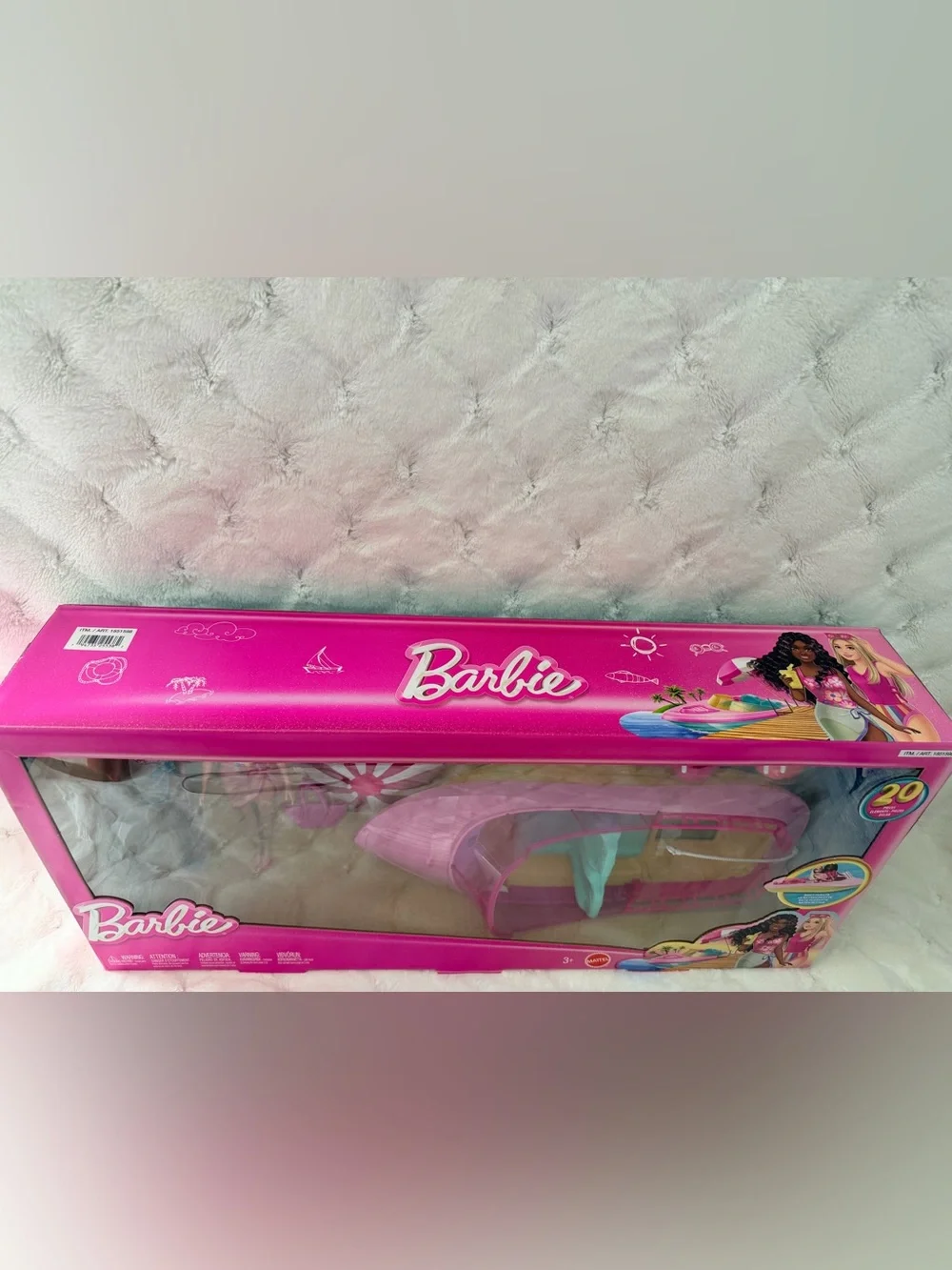 New! Barbie Boat and Beach Doll Set - Pink, Teal & Yellow